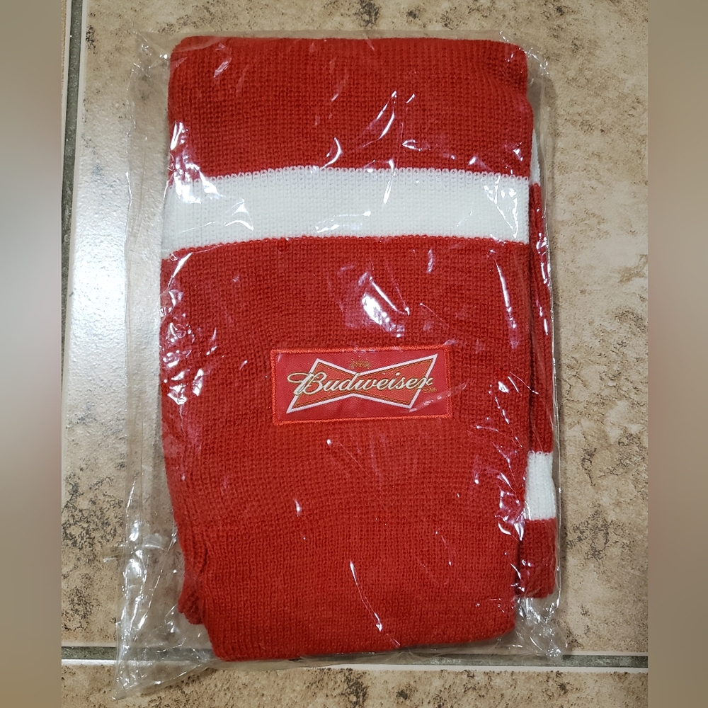 Budweiser Red and White Knit Scarf